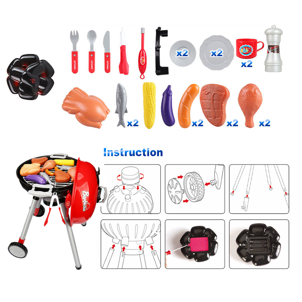NNEDSZ Kids BBQ Pretend Play Cooking Set Sausages Utensils Barbecue Grill Toy Cooker